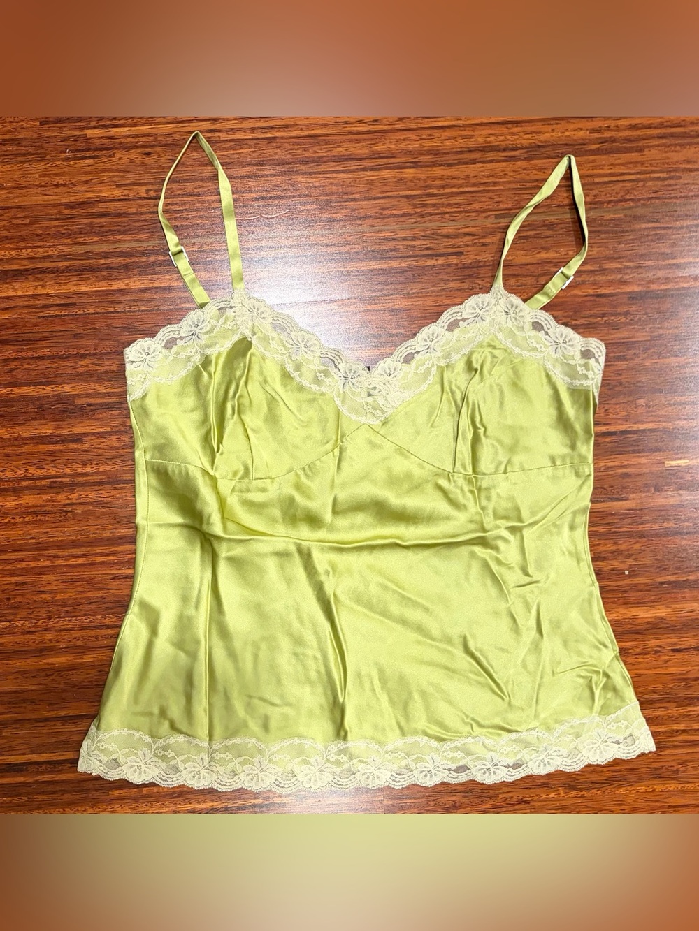 Vintage Y2K Express Design Studio Silk Lace Camisole Tank Small Lime Green Linge
